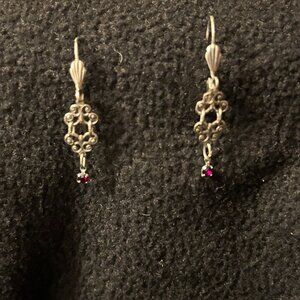 Silver Filigree Earrings with Red Stones
